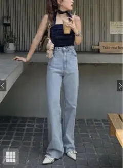 フリンジヘムセミフレアデニムパンツ