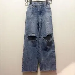 EVRIS エヴリス ハイウエスト ダメージワイドデニムのサムネイル
