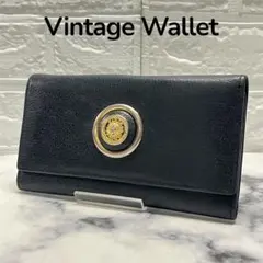 【Vintage】サンバースト レザー 三つ折り長財布 ブラック ゴールドメタルのサムネイル