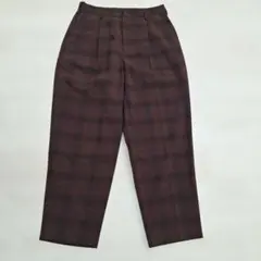 GU メンズ チェック柄 スラックス ブラウン