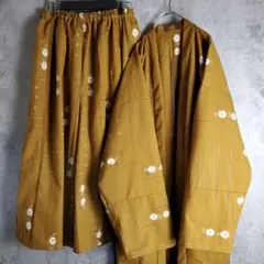 着物リメイク セットアップ 羽織 ワイドパンツ 総柄 マスタード