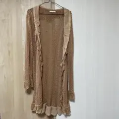 ピンクベージュ レース編み カーディガン