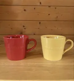 美品【DEAN&DELUCA】モーニングマグラズベリーレッド×キャラメルイエロー