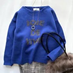 スローブイエナ きれい色 ロゴ ニット プルオーバー ブルー