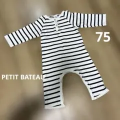 petit main ボーダー 長袖 カバーオール 12m 70-80