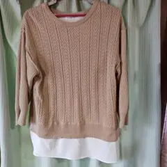 大きいサイズ　ベージュ 編み模様 ニット 長袖　4L