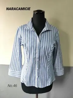 NARACAMICIE ブラウス　長袖　LL　ブルー系　ストライプ　美品のサムネイル