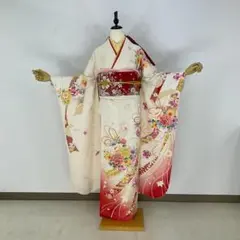 振袖フルセット　人気の白 セール】 仕立付き 正絹振袖 フルセット32点 白色 くすみ色 花柄