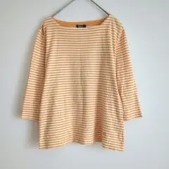 パート2バイジュンコシマダ ボーダー カットソー オレンジ M 七分袖 綿100