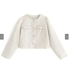 GRL ツイードパールボタンショート丈ジャケット ホワイト L dk1078