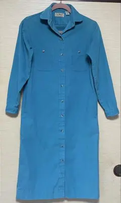 L.L.Bean 長袖シャツワンピース 青 スカイブルー コーデュロイ