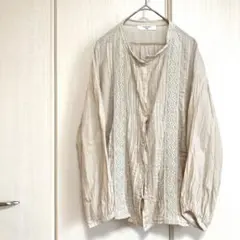 ✅Samansa Mos2 Blue❤️ブラウス✨袖ギャザー❤️レース✨ベージュ‼️