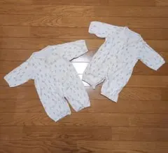 ロンパース　カバーオール　長袖　花柄　双子　セット　白地　50〜60