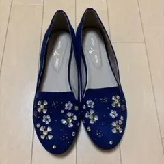 【未使用】ネイビー ビジュー装飾 フラットシューズ MサイズEE