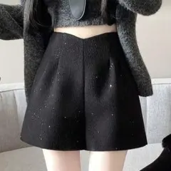 星空柄ウールブレンド ハイウエスト Aラインカジュアルショーツ パンツ