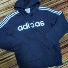 半額！未使用adidas 裏起毛ロゴパーカーS定番ネイビー