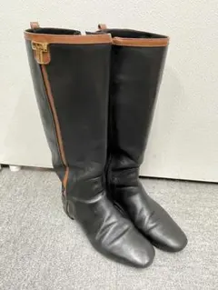 トリーバーチ　ブラックレザー ロングブーツ サイドファスナー