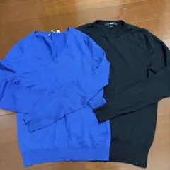 UNIQLO Vネック&Uネックセーター 青 黒セット