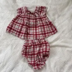 赤と白のチェック柄ベビー服セット