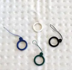 シロ_黒_グリーン_ネイビ落下防止 スマホ用シリコンリングストラップ 4個セット