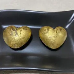 ガラスビーズ　ゴールドハート　2個セット