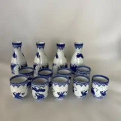陶器製お猪口と徳利の酒器セット 鍋島　レトロ　唐子　有田
