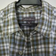 お値下中　Eddie Bauer 半袖シャツ グリーン系チェック　サイズSのサムネイル