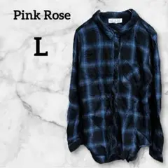Pink Rose【L】ピンクローズ ブルー 黒 チェック柄 シャツ 秋冬