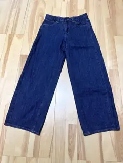 【GU】ダークブルーワイドレッグデニムパンツ L