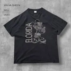 2890古着90s USA製VELVA SHEENミッキーマウスTシャツ墨黒XL