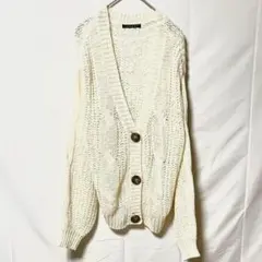 イング 長袖 カーディガン M ホワイト 透かし編み Vネック ゆるだぼのサムネイル