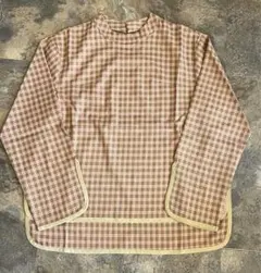 未使用！バンドカラー パイピング チェックシャツ チュニック ベージュ ピンク