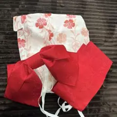 白赤花柄浴衣・赤帯セット
