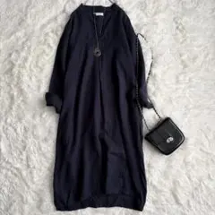 BEAUTY&YOUTH リネンスキッパーロングワンピース 紺 F 日本製
