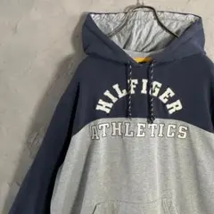 TOMMY トミー　パーカー　プルオーバー　バイカラー　刺繍　紺　グレー　IW9