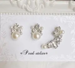 シルキーパール＆シルバービジューピアス＆イヤーカフSet✨　セルフォード