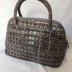 【極美品✨️】パイソン柄 編み込みデザイン ハンドバッグ
