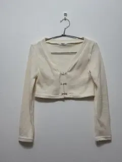 アイボリー Vネック クロップドカーディガン