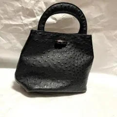 レザー型押し ハンドバッグ 黒 木製トグル レトロ ヴィンテージ