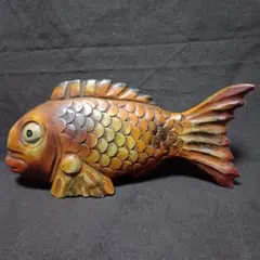 彫刻 魚の工芸品 美品 サカナ 魚 木彫 天然木 置物 インテリア 工芸品 美術