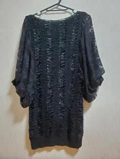 黒のバルーンスリーブニットトップス レース袖 ㉛