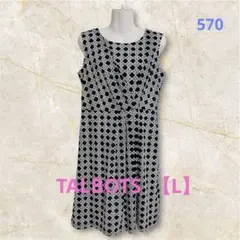 タルボット TALBOTS 幾何学総柄ノースリーブワンピース 膝丈 L 黒×白のサムネイル