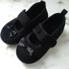 黒 リボン付き 結婚式　女の子　フォーマルシューズ 16センチ