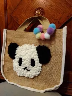 麻ひもバック　麻紐バッグ　パンダ　ニット　バッグ　ふわもこ　ハンドメイド
