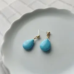 １０８３　天然石ターコイズドロップ　樹脂ピアス　イヤリング変更可能