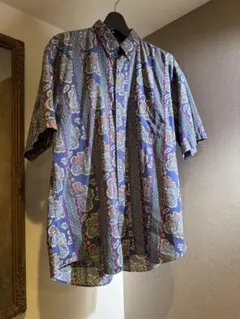 ペイズリー柄 半袖シャツ 青系