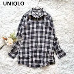 ユニクロ　UNIQLO フランネルチェックシャツ　M 長袖　綿100% 紺　白