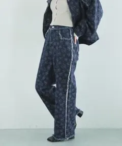 RAGEBLUE フラワー柄フリンジデニムパンツのサムネイル
