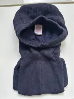 ネイビー リブ編みニットフード
