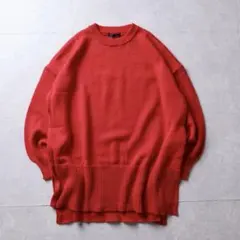 クルーネック ニット レッド オーバーサイズ M シンプル 薄手